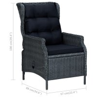 vidaXL 3-tlg. Garten-Lounge-Set mit Auflagen Poly Rattan Dunkelgrau