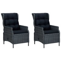 vidaXL 3-tlg. Garten-Lounge-Set mit Auflagen Poly Rattan Dunkelgrau