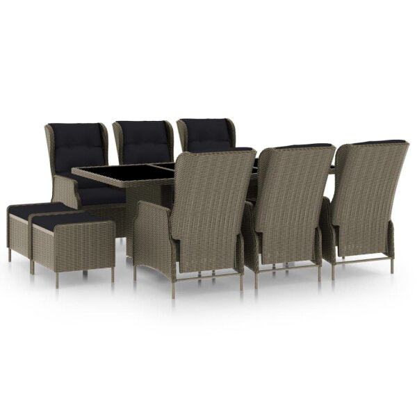 vidaXL 9-tlg. Garten-Essgruppe mit Auflagen Poly Rattan Braun