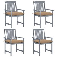 vidaXL Gartenstühle mit Kissen 4 Stk. Grau...
