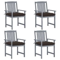 vidaXL Gartenstühle mit Kissen 4 Stk. Grau...