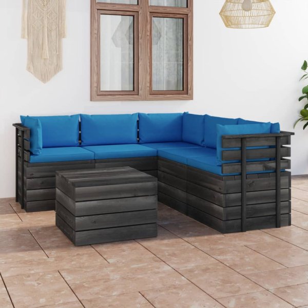 vidaXL 6-tlg. Garten-Sofagarnitur aus Paletten mit Kissen Kiefernholz