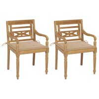 vidaXL Batavia-St&uuml;hle 2 Stk. mit Beigen Kissen Teak Massivholz