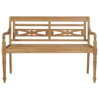 vidaXL Batavia-Gartenbank Graues Karomuster-Kissen 120 cm Teak Massiv