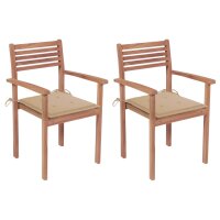 vidaXL Gartenst&uuml;hle 2 Stk. mit Beige Kissen Massivholz Teak