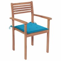 vidaXL Gartenst&uuml;hle 2 Stk. mit Blauen Kissen Massivholz Teak