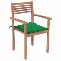 vidaXL Gartenst&uuml;hle 2 Stk. mit Gr&uuml;nen Kissen Massivholz Teak