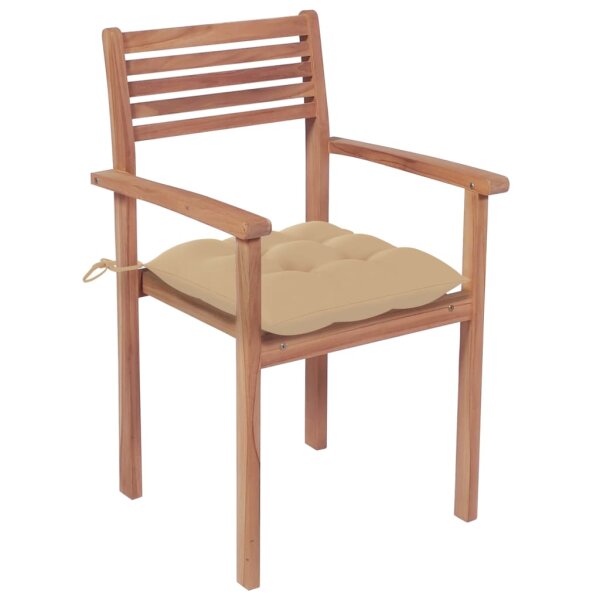 vidaXL Gartenst&uuml;hle 2 Stk. mit Beige Kissen Massivholz Teak