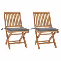 vidaXL Gartenstühle 2 Stk. mit Grauen Kissen Teak...