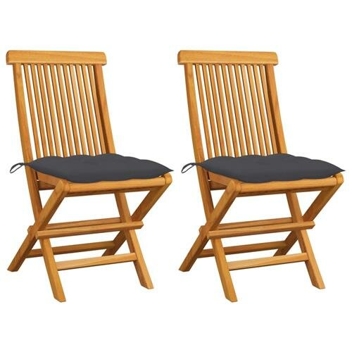 vidaXL Gartenstühle mit Anthrazit Kissen 2 Stk. Massivholz Teak