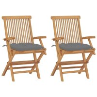 vidaXL Gartenstühle mit Grauen Kissen 2 Stk....