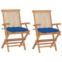 vidaXL Gartenstühle mit Blauen Kissen 2 Stk....