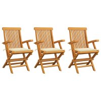 vidaXL Gartenstühle mit Cremeweißen Kissen 3...