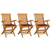 vidaXL Gartenstühle mit Weinroten Kissen 3 Stk....