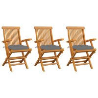 vidaXL Gartenstühle mit Grauen Kissen 3 Stk....