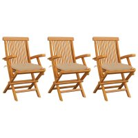 vidaXL Gartenstühle mit Beigen Kissen 3 Stk....