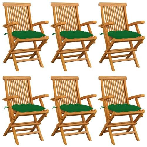 vidaXL Gartenstühle mit Grünen Kissen 6 Stk. Massivholz Teak