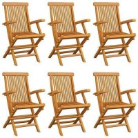 vidaXL Gartenstühle mit Grünen Kissen 6 Stk. Massivholz Teak