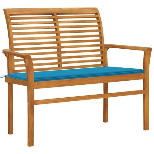 vidaXL Gartenbank mit Blauer Auflage 112 cm Massivholz Teak