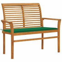 vidaXL Gartenbank mit Gr&uuml;ner Auflage 112 cm Massivholz Teak