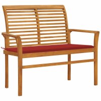 vidaXL Gartenbank mit Roter Auflage 112 cm Massivholz Teak