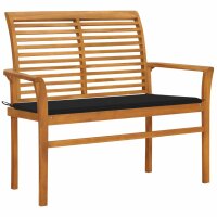 vidaXL Gartenbank mit Schwarzer Auflage 112 cm Massivholz Teak