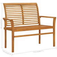 vidaXL Gartenbank mit Schwarzer Auflage 112 cm Massivholz Teak