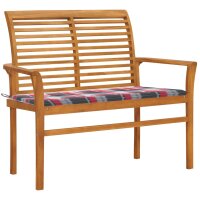 vidaXL Gartenbank Rote Karomuster-Auflage 112 cm Massivholz Teak