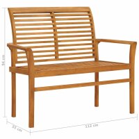 vidaXL Gartenbank Graue Karomuster-Auflage 112 cm Massivholz Teak