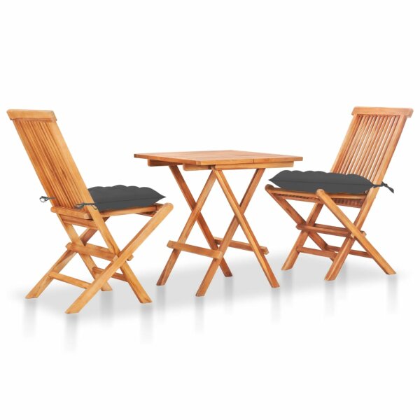 vidaXL 3-tlg. Bistro-Set mit Anthrazit Kissen Massivholz Teak