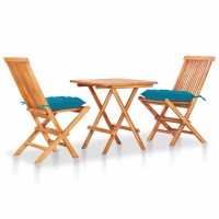 vidaXL 3-tlg. Bistro-Set mit Hellblauen Kissen Massivholz...