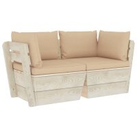 vidaXL Garten-Palettensofa 2-Sitzer mit Kissen Fichtenholz