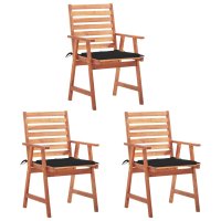 vidaXL Garten-Essstühle 3 Stk. mit Kissen Massivholz...