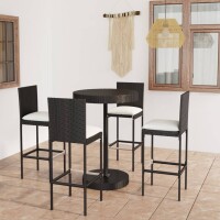 vidaXL 5-tlg. Gartenbar-Set mit Kissen Poly Rattan Schwarz