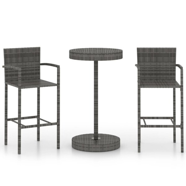 vidaXL 3-tlg. Gartenbar-Set Poly Rattan Grau