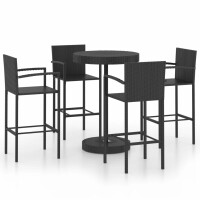 vidaXL 5-tlg. Gartenbar-Set Poly Rattan Schwarz