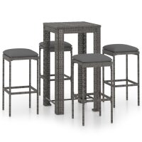 vidaXL 5-tlg. Gartenbar-Set mit Kissen Poly Rattan Grau