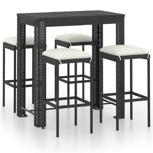 vidaXL 5-tlg. Gartenbar-Set mit Kissen Poly Rattan Schwarz