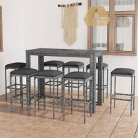 vidaXL 9-tlg. Gartenbar-Set mit Kissen Poly Rattan Grau