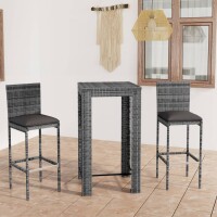 vidaXL 3-tlg. Gartenbar-Set mit Kissen Poly Rattan Grau