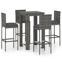 vidaXL 5-tlg. Gartenbar-Set mit Kissen Poly Rattan Grau