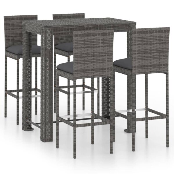 vidaXL 5-tlg. Gartenbar-Set mit Kissen Poly Rattan Grau