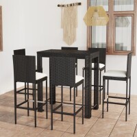 vidaXL 7-tlg. Gartenbar-Set mit Kissen Poly Rattan Schwarz