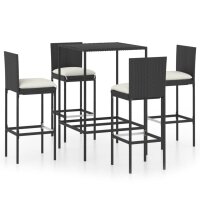 vidaXL 5-tlg. Gartenbar-Set mit Kissen Poly Rattan Schwarz