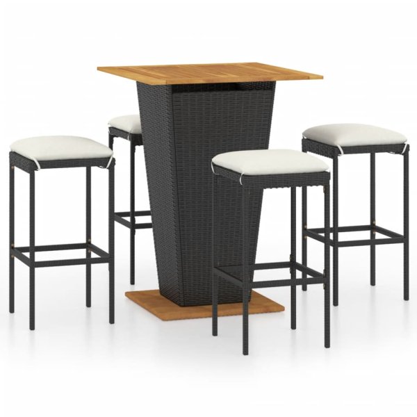 vidaXL 5-tlg. Gartenbar-Set mit Kissen Poly Rattan Schwarz