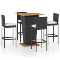 vidaXL 5-tlg. Gartenbar-Set mit Kissen Poly Rattan Schwarz