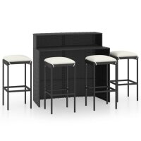 vidaXL 5-tlg. Gartenbar-Set mit Kissen Schwarz