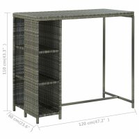 vidaXL 5-tlg. Gartenbar-Set mit Kissen Poly Rattan Grau