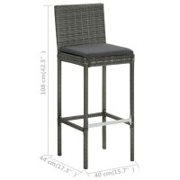 vidaXL 5-tlg. Gartenbar-Set mit Kissen Poly Rattan Grau