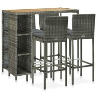 vidaXL 5-tlg. Gartenbar-Set mit Kissen Poly Rattan Grau